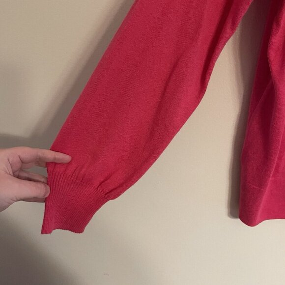 Gap Women L Pink Linen Blend Drop Shoulder Sleeves Pullover V-Neck Sweater NWT - Picture 4 of 10